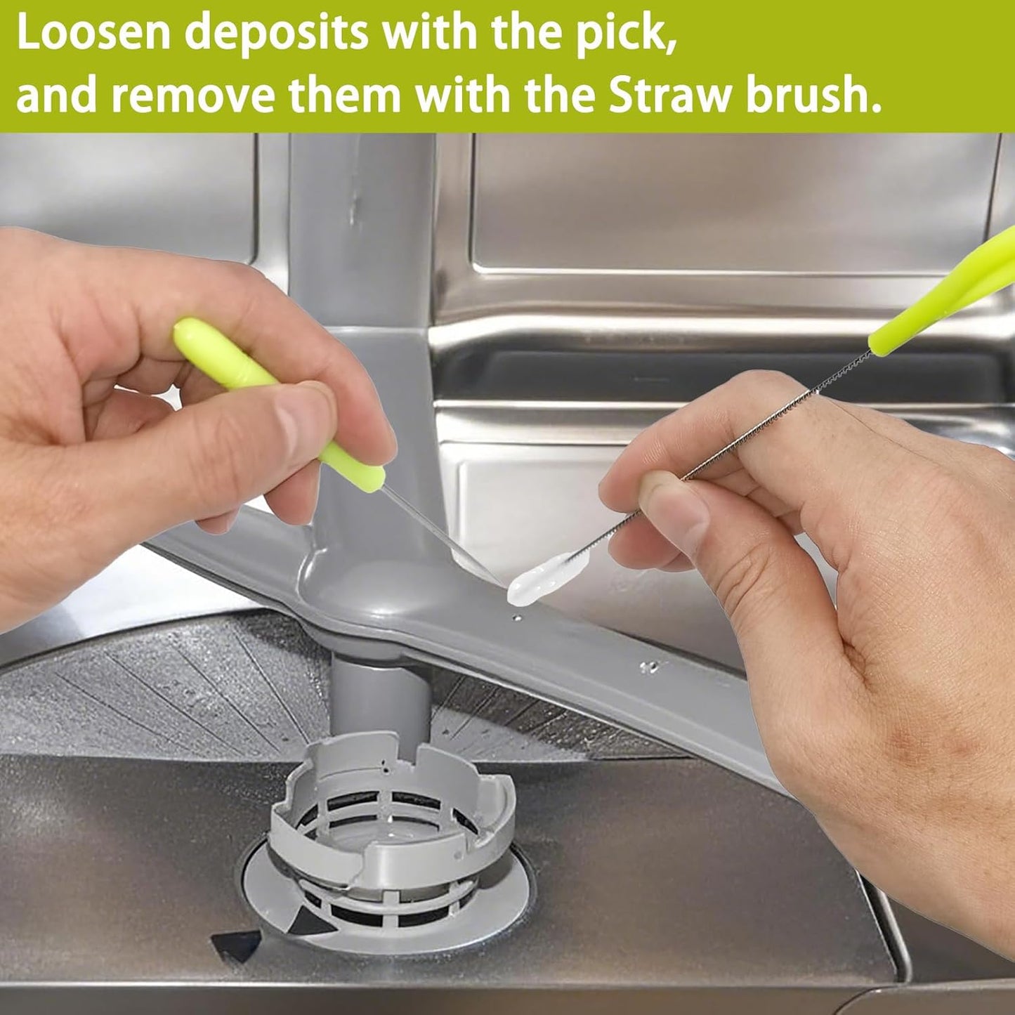 Dishwasher Cleaner Brush Kit - 6PCS Deep Cleaning Tools with Pick, Scraper, Straw Brush, Gap & Angle Brush, Flexible Tubes Brush for Spotless Dishwasher