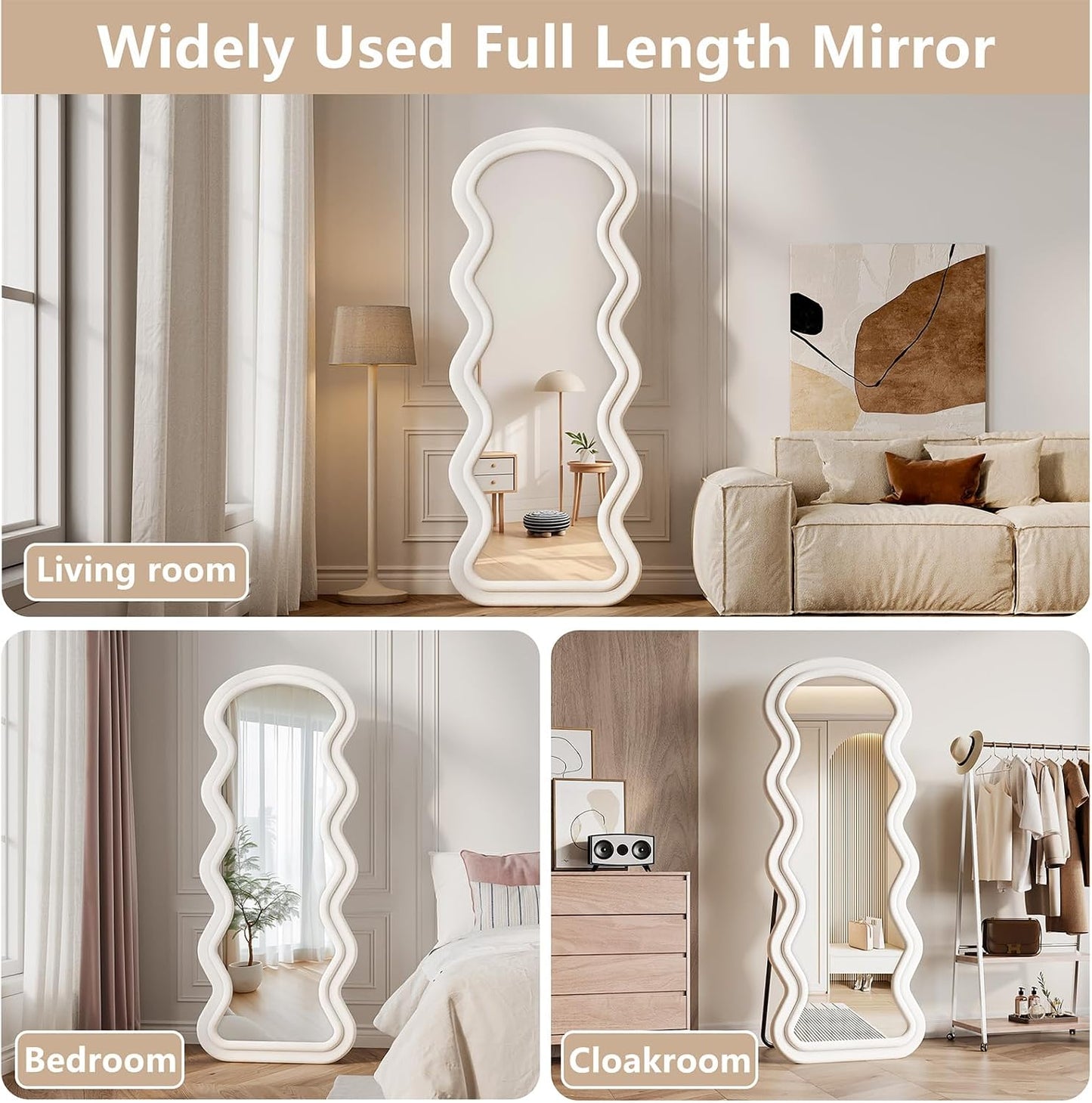 71"x32" Flannel Full Length Mirror, Arched Mirrors Full Length with Stand, Flannel Floor Mirror for Bedroom and Living Room, Full Body Mirror Hanging or Leaning, White