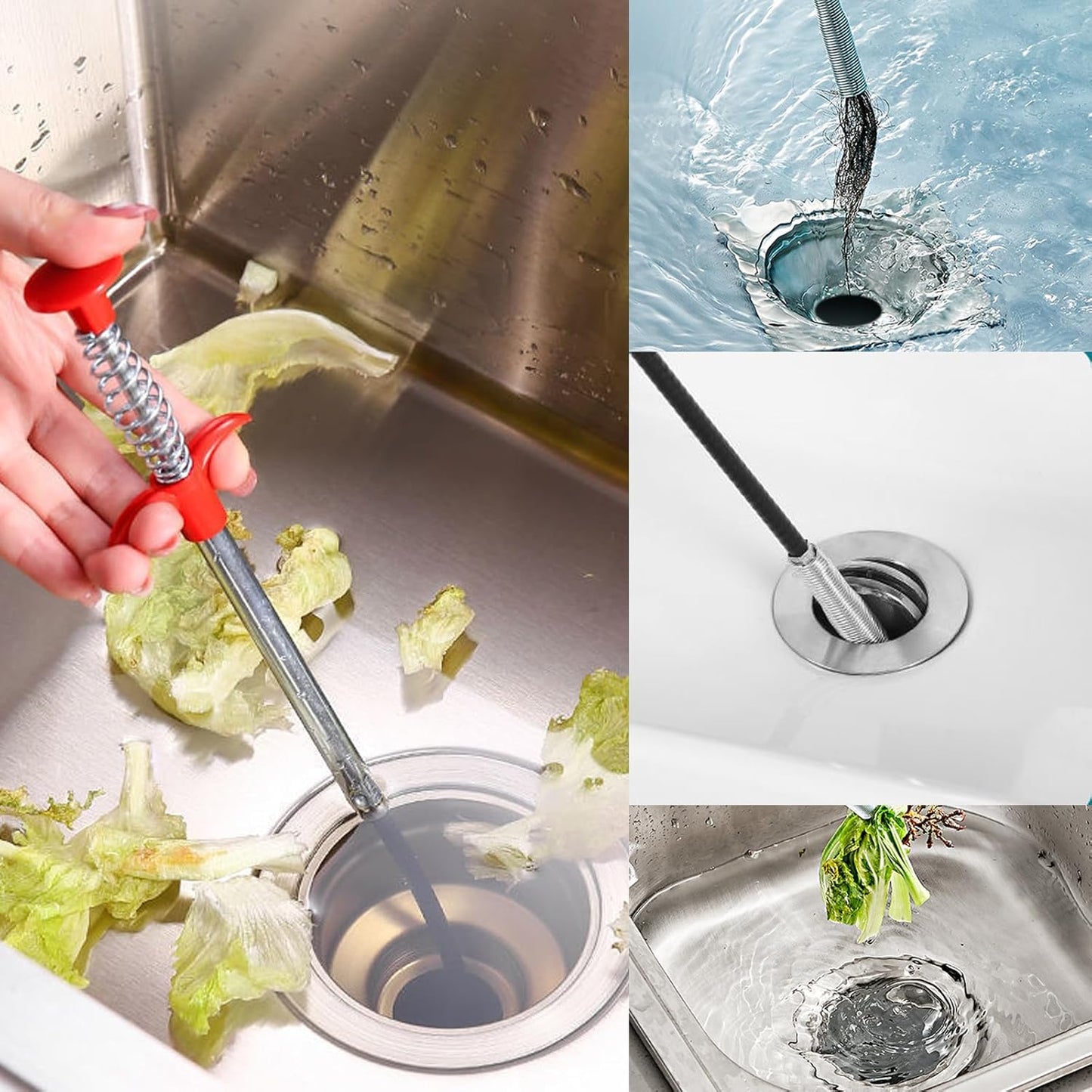 Drain Snake，116" Flexible Grabber Claw Tool Reacher Drain Snake Hair Drain Clog Remover for Toilet Sewer Shower Kitchen Bathroom Tub Clogged Drains Opener Cleaning Tool