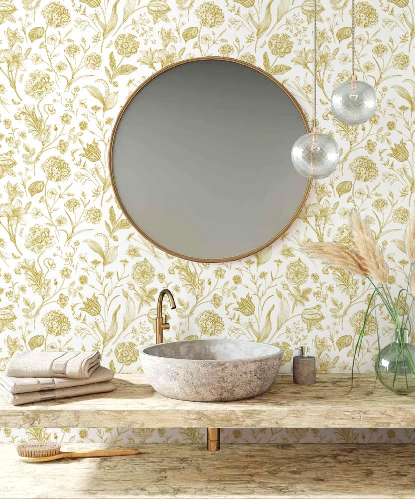 Black and Beige Peel and Stick Wallpaper Botanical Contact Paper 16.9inch x 118.1inch Floral Wall Paper Peel and Stick for Bathroom Bedroom Removable Self Adhesive Wallpaper Decor Vinyl