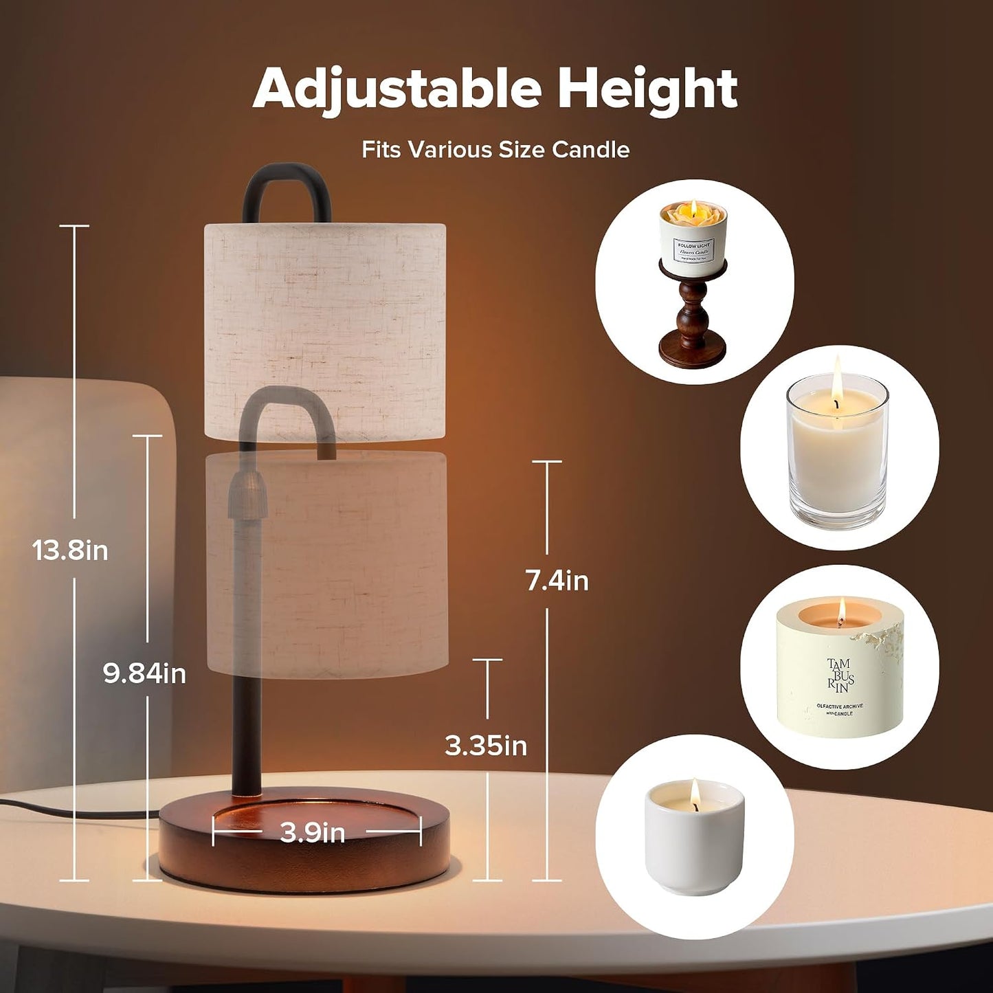 Candle Warmer Lamp with Timer, Dimmable Wax Warmer Candle Lamp for Jar Candle with 2 Bulbs, Christmas Birthday Gifts for Women Mom, Cozy Home Decor for Room, Bedroom, Kitchen-Pleated Fabric