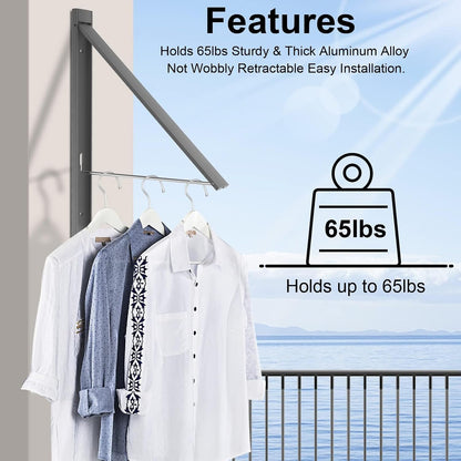No Drill Wall Mounted Drying Rack 65 lb Aluminum, White | Wall rack folds flat to 0.39 inch. Holds 8-11 shirts. Pearl white finish for apartment, bathroom, RV, dorm.