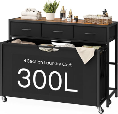 Laundry Sorter 3 Section, 120 L Laundry Hamper with 2 Drawers & 2-tone Top Panel, Rolling Laundry Basket Organizer with Pull-Out Removable Oxford Fabric Bags for Laundry Room Organization UNZYL006BVV3
