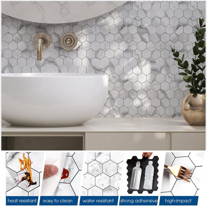 10-Sheet Heavy-Duty Hexagon Peel and Stick Backsplash, Thick Waterproof &Heat Resistant Stick on Wall Tiles, Slate Beige Mosaic for Kitchen & Bathroom, Strong Adhesive Permanent PVC Tiles