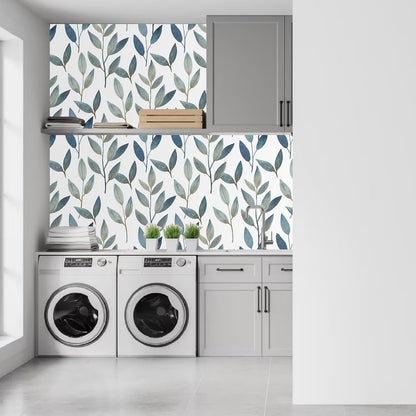Blue Gold Leaf Peel and Stick Wallpaper Modern Self Adhesive Contact Paper Waterproof Removable Wall Paper for Bathroom Living Room 17.7"x70.8" Luxury Decorative Wallpaper