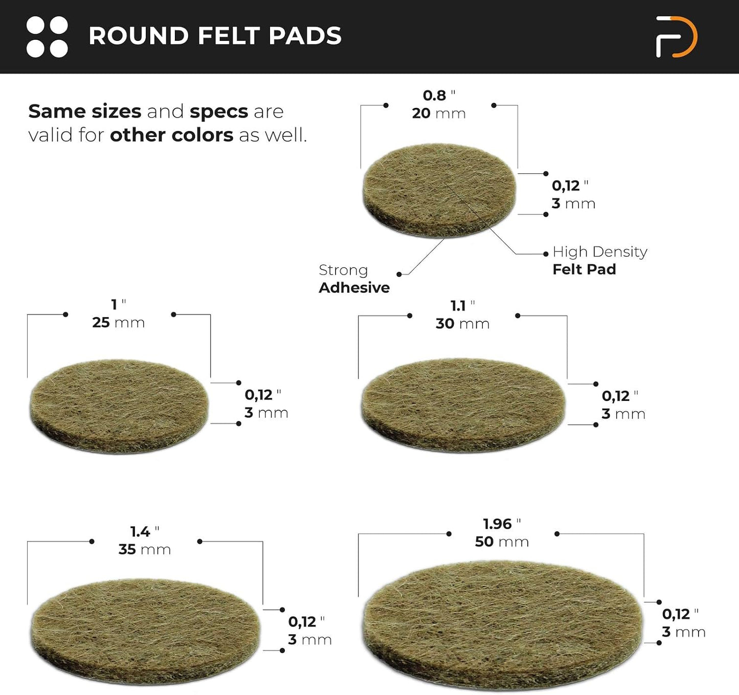 Furndiy Felt Furniture Pads for Hardwood Floors, Self-Adhesive Felt Pad for Chairs & Seat Legs, Easy Slide, Anti Scratch, Noise Stopper, Bumper & Buffer, Floor Protection - Based in USA - 0.8'' Black