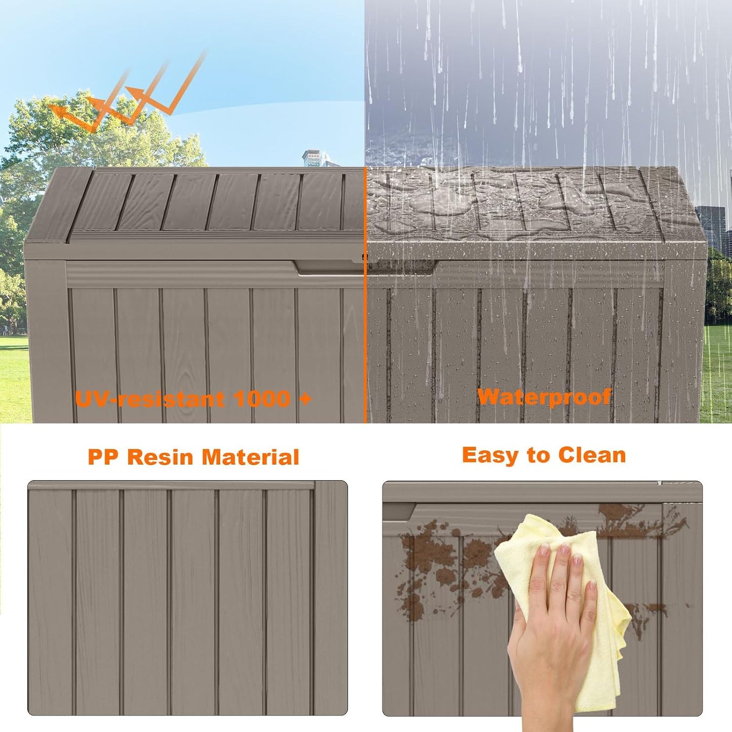 PatioZen 100 Gallon Resin Deck Box, Lockable Patio Outdoor Storage Box for Furniture, Garden Tools and Tools Storage, Waterproof Outside Storage Boxes - Black
