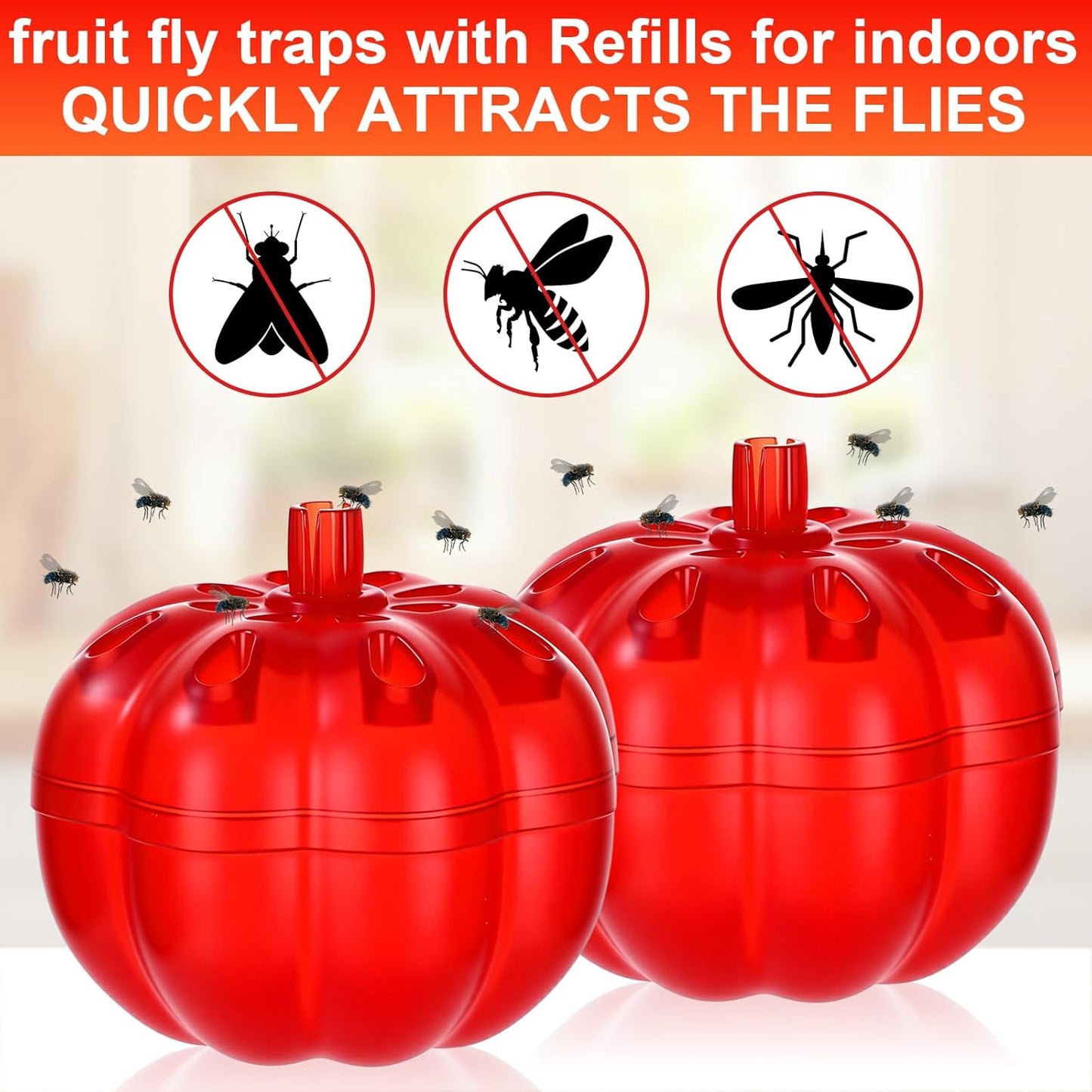 12 Pack Fruit Fly Traps for Indoors 12 Bottle 0.68oz Refills Liquid, Fruit Fly Killer Gnat Traps for Indoor 540 Days Supply of Reusable Gnat Trap with Lure for Kitchen House Dining(Clear)