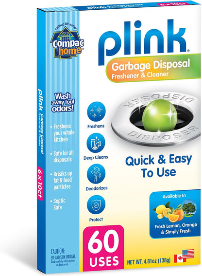 COMPAC HOME Plink Garbage Disposal Cleaner and Deodorizer, Air Fresheners for Garbage Disposal, Lemon Scent, Home Cleaning Products for Kitchen Sink and Clogged Drains, 20 Count (Pack of 1)