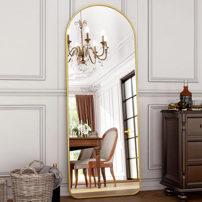 HARRITPURE 64"x21" Arched Full Length Mirror Free Standing Leaning Hanging Mounted Mirror Aluminum Frame Modern Simple Home Decor for Living Room Bedroom Cloakroom, Gold
