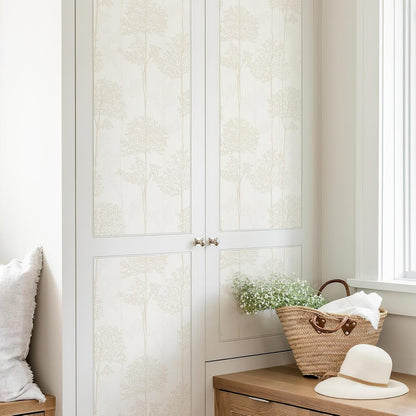 JiffDiff Warm White Self Adhesive Wallpaper with Waterproof, Farmhouse Removable Peel and Stick Wallpaper for Bathroom and Cabinets Decor, Botanical Renter Friendly Contact Paper 17.3" X 120"