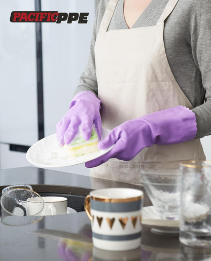 PACIFIC PPE 2 Pairs Reusable Dishwashing Cleaning Gloves with Latex Free, Cotton Lining, Kitchen Gloves, Blue, Medium