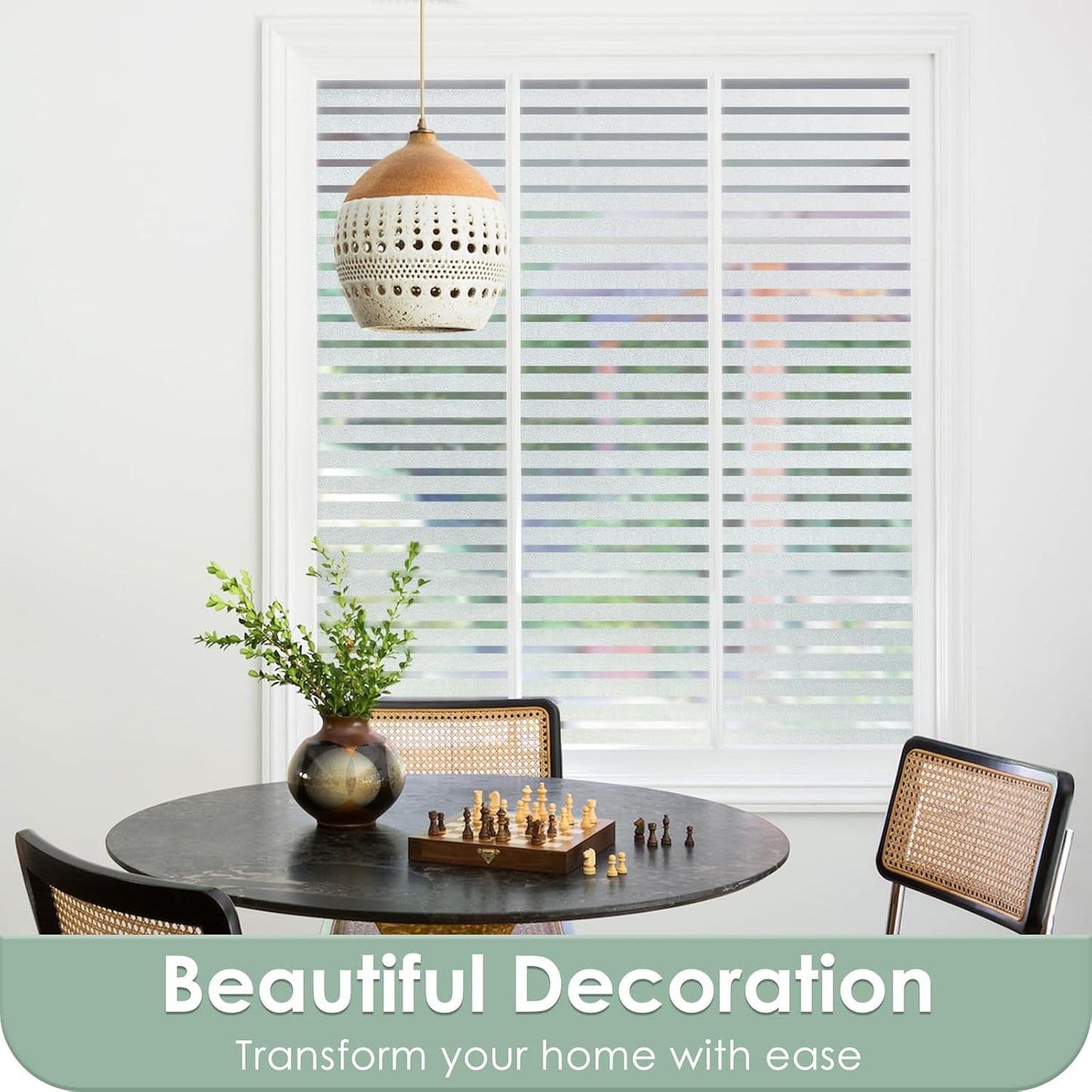 rabbitgoo Window Privacy Film, Frosted Glass Privacy Film, Window Frosting Cling for Glass, Non Adhesive Static Cling Front Door Covring, Anti-UV Reeded Blinds Sticker, Striped Pattern, 17.5" x 78.7"
