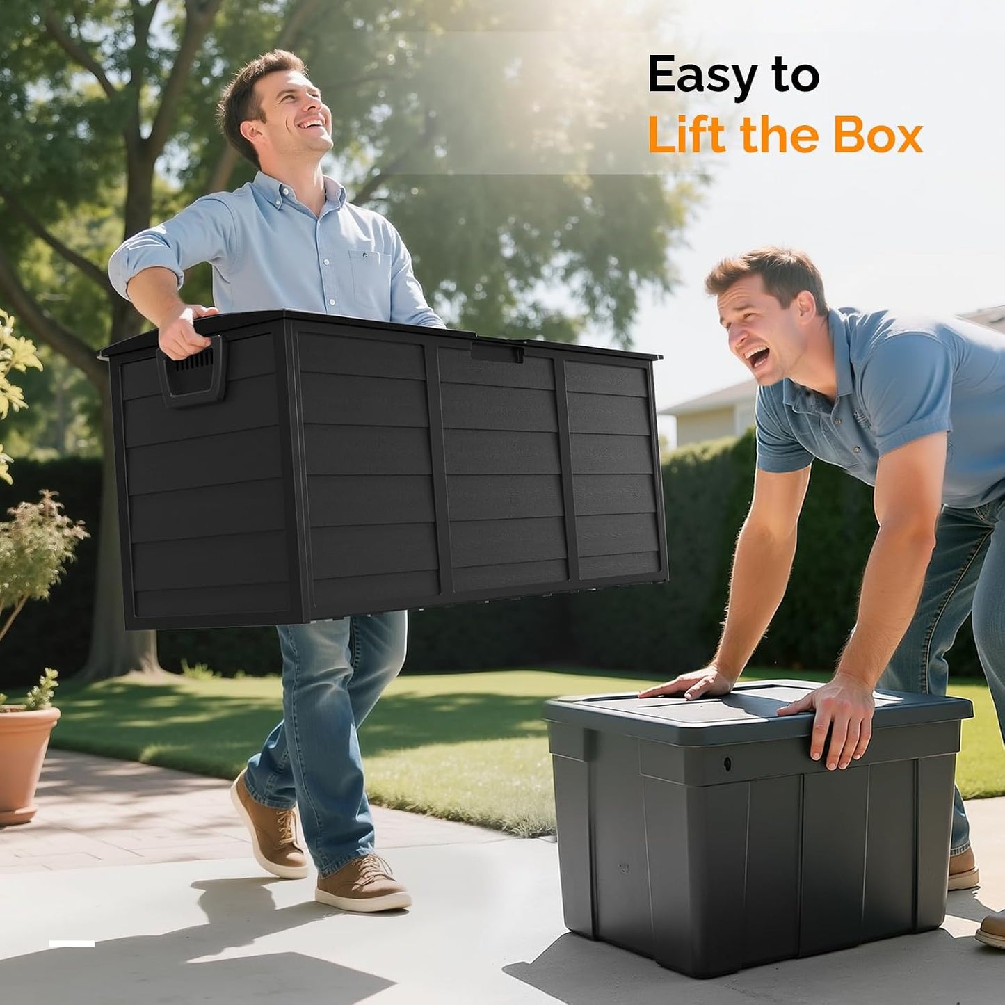 VINGLI 75 Gallon Outdoor Storage Box, Lockable Plastic Storage Containers with Lid, Patio Deck Box Furniture for Garden, Pool, Balcony, Yard (Coffee)