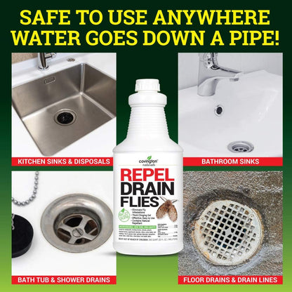 Covington Drain Fly Treatment Gel (32oz) Drain Maintenance & Odor Control for Kitchen & Bathroom Drains, Plant Based Thick Clinging Formula Breaks Down Grease & Organic Build-Up. Made in USA