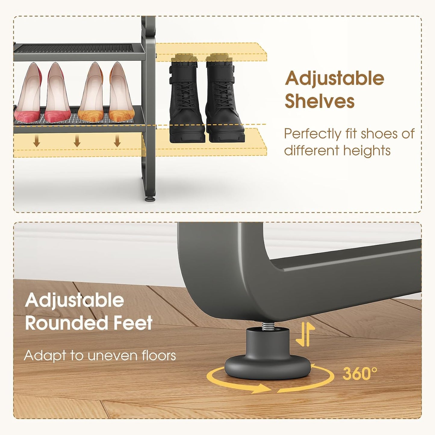 SAYZH Expandable Shoe Rack for Closet, Adjustable Metal Shoe Organizer with Sturdy Mesh Shelves for Boots & Heels, Stackable Shoe Storage for Entryway, Garage, Small Spaces (Black, 2-Tier)