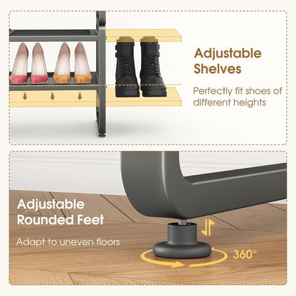 SAYZH Expandable Shoe Rack for Closet, Adjustable Metal Shoe Organizer with Sturdy Mesh Shelves for Boots & Heels, Stackable Shoe Storage for Entryway, Garage, Small Spaces (Black, 2-Tier)