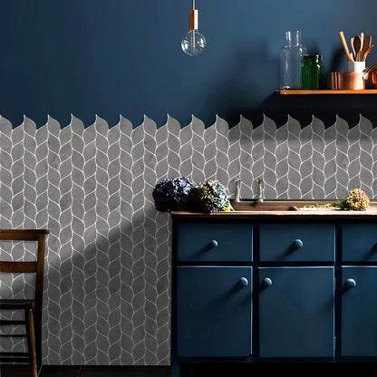 Tilingview 10 Pcs Vinyl Leaf Peel and Stick Tile for Kitchen Backsplash, Premium Self-Adhesive Tiles Plastic Wall Stickers Art Mosaics (Blue Gray)