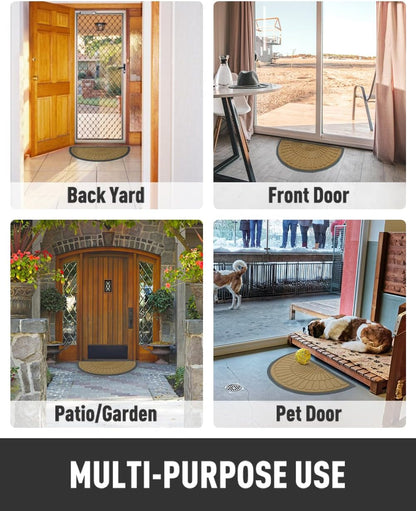 tchdio Door Mat Outdoor Indoor Entrance Doormat-Semicircular Durable Rubber Non Slip Front Door Mat for Outside Inside Entry Entryway Dirt Trapper WelcomeMat for Muddy Paws and Shoes-Black 17”x30”