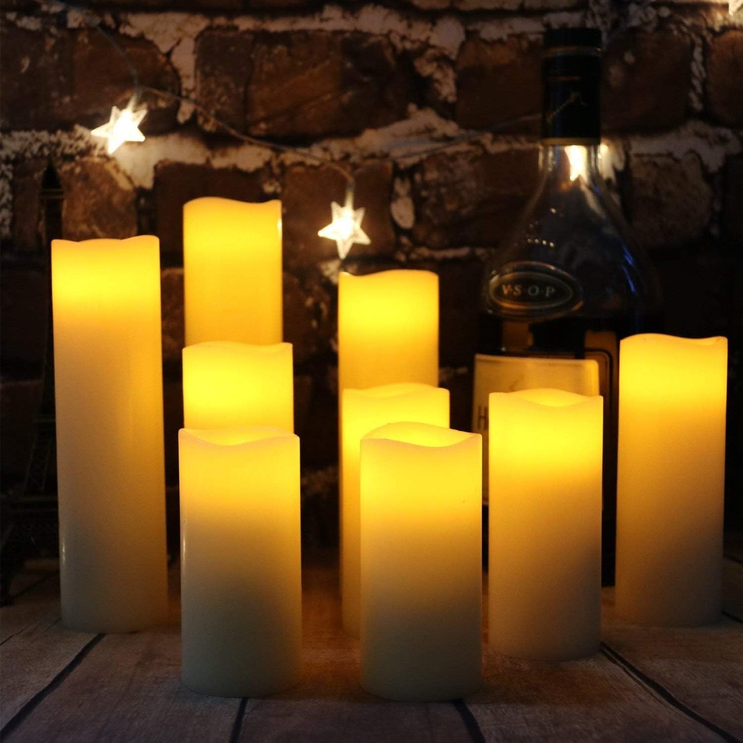 Flameless Flickering Battery Operated Candles D2.2''*H4 5" 6" 7" 8" 9" Set of 9 Ivory Real Wax Pillar LED Candles with 10-Key Remote and Cycling 24 Hours Timer (Ivory)