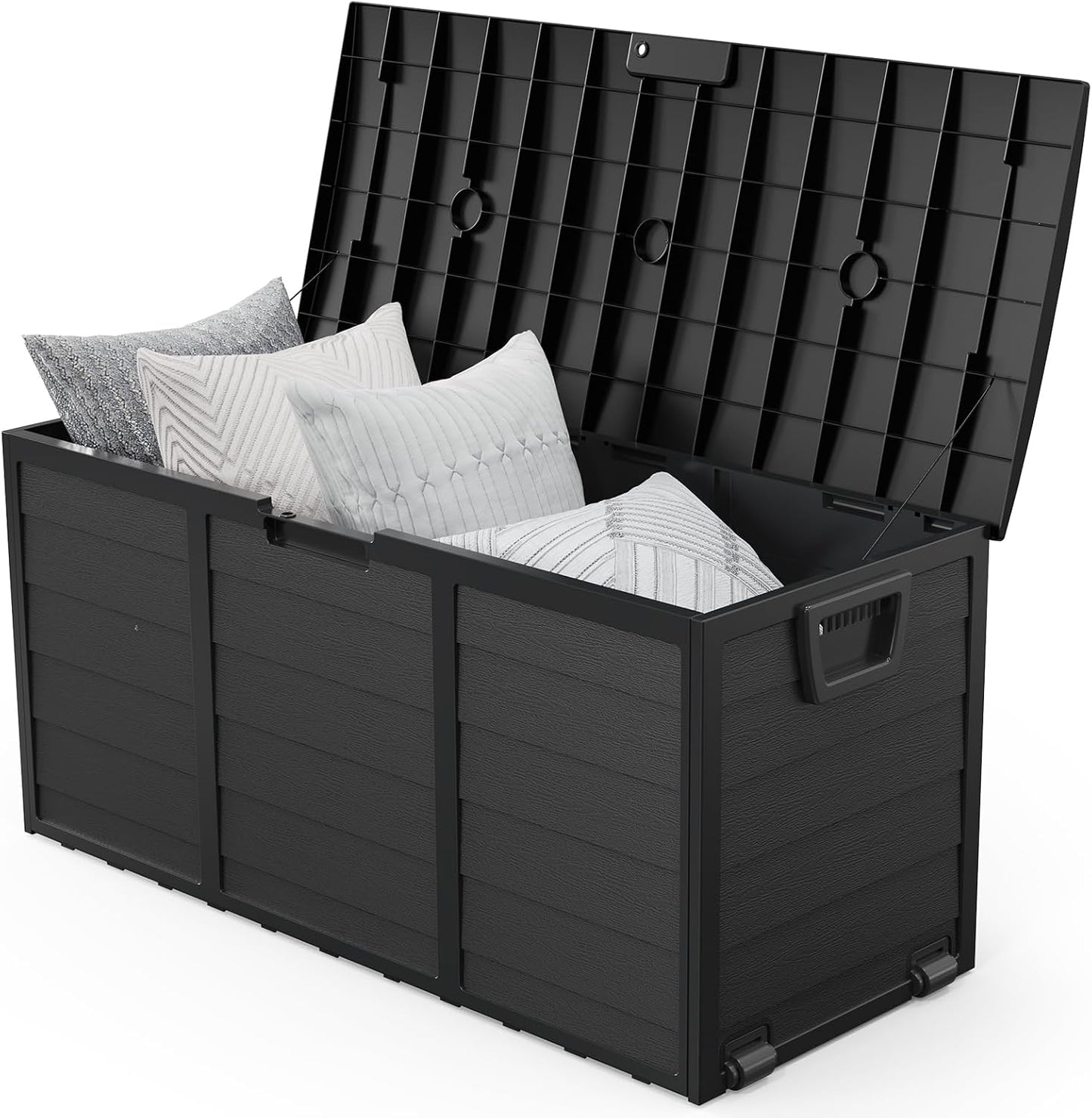 VINGLI 75 Gallon Outdoor Storage Box, Lockable Plastic Storage Containers with Lid, Patio Deck Box Furniture for Garden, Pool, Balcony, Yard (Coffee)