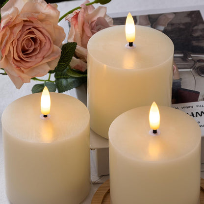 White Flameless Candles Set of 3 (3"x3") Battery Operated LED Pillar Candles with Remote and Timer, Real Wax Flickering Candles for Fireplace Bedroom Living Room Home Decor and Indoor Use