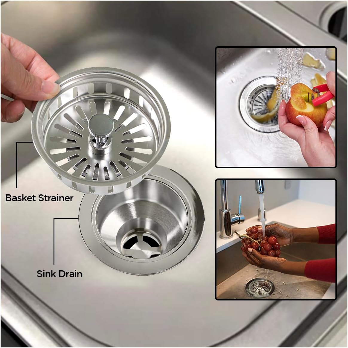 Highcraft Heavy Duty Kitchen Sink Drain Assembly 3-1/2 Inch Stainless Steel Strainer Basket & Stopper, Standard Sink Drain