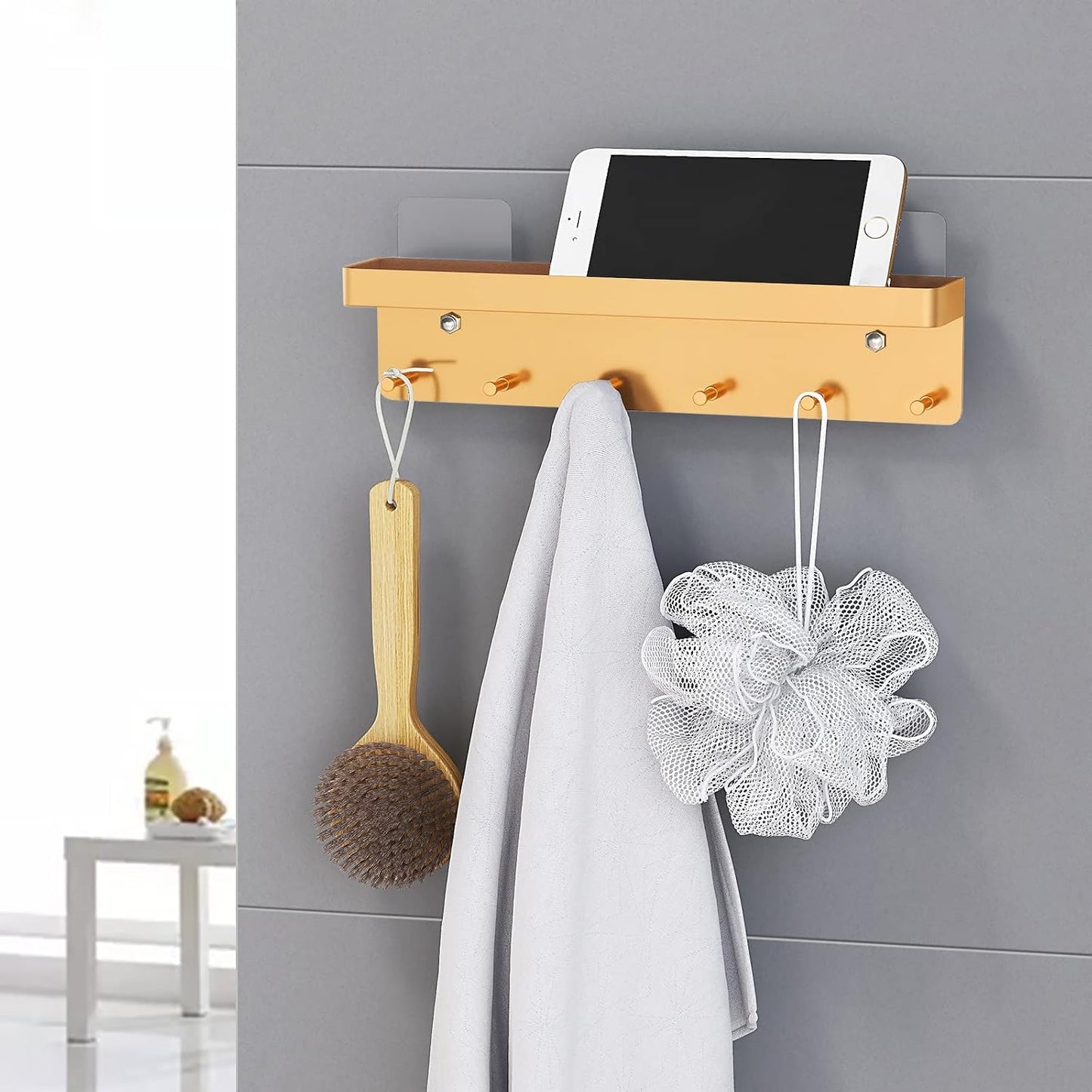 MKO Key Holder Wall Mount, Key Holder Wall Mount Adhesive with Mail Organizer Tray with 6 Key Hooks for Wall, Black