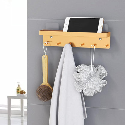MKO Key Holder Wall Mount, Key Holder Wall Mount Adhesive with Mail Organizer Tray with 6 Key Hooks for Wall, Black
