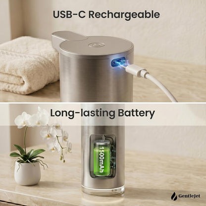 GentleJet EasyFoam Automatic Foaming Soap Dispenser Touchless Sensor, USB-C Rechargeable, 304 Stainless Steel, IPX5 Waterproof for Bathroom Kitchen Sink, 280 ml