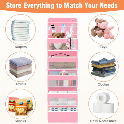 WISELIFE Over The Door Organizer Storage 4 Shelves Large Capacity Hanging Bedroom Storage Solution with 6 Side Pockets for Dorm Bathroom Pantry Nursery and Baby Essentials Holds up to 40 Lbs (Black)