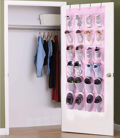 MISSLO Over The Door Shoe Organizer 24 Large Mesh Pockets, White