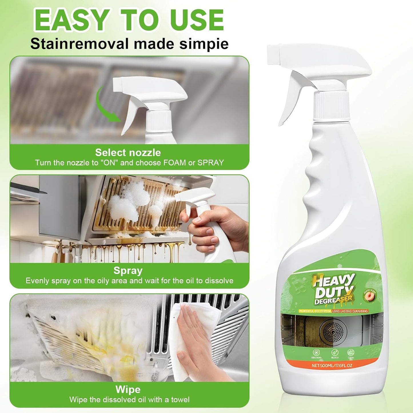 Heavy Duty Degreaser, 500ML Kitchen Cleaner Spray, All Purpose Cleaner Multi forStove, Range Hood, Cooktop & Kitchen Surface