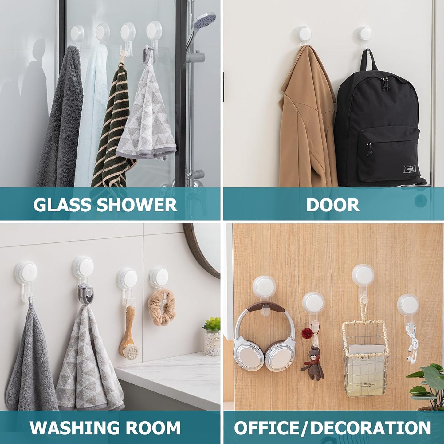 TAILI Suction Cup Razor Holder in Shower 2 Pack, Towel, Loofah, Shaver Holder for Bathroom Wall, Powerful Suction Cup Shower Hooks, Easy to Install and Reuse, White