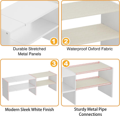 X-cosrack 2 Pack 2-Tier Shoe Rack Organizer for Closet, Expandable and Adjustable White Shoe Rack, Stackable Iron Wood Combination Shoe Storage Shelves for Closets, Entryway, Small Space, Garage