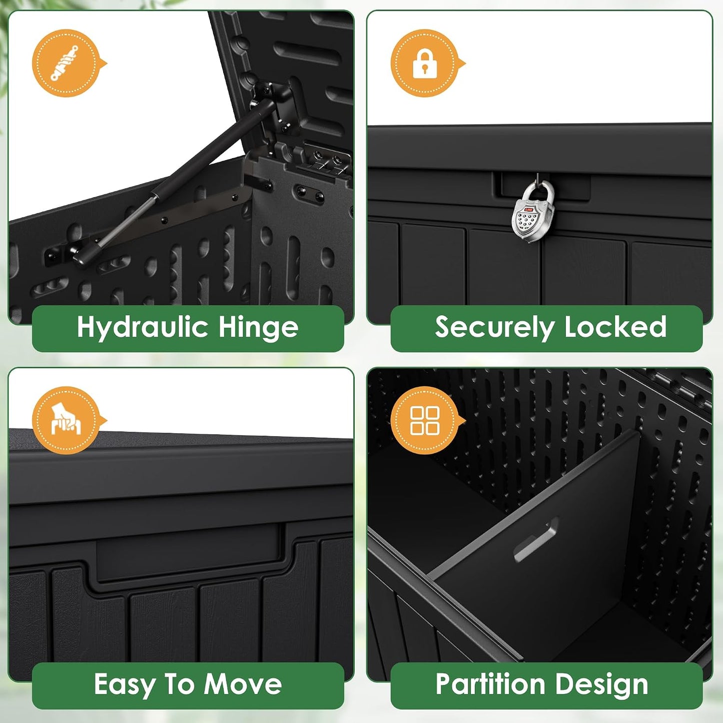 Devoko 30 Gallon Resin Deck Box Waterproof Outdoor Storage Box for Patio Furniture Pool Accessories Indoor Storage for Cushion Garden Tools (30 Gallon, Black)