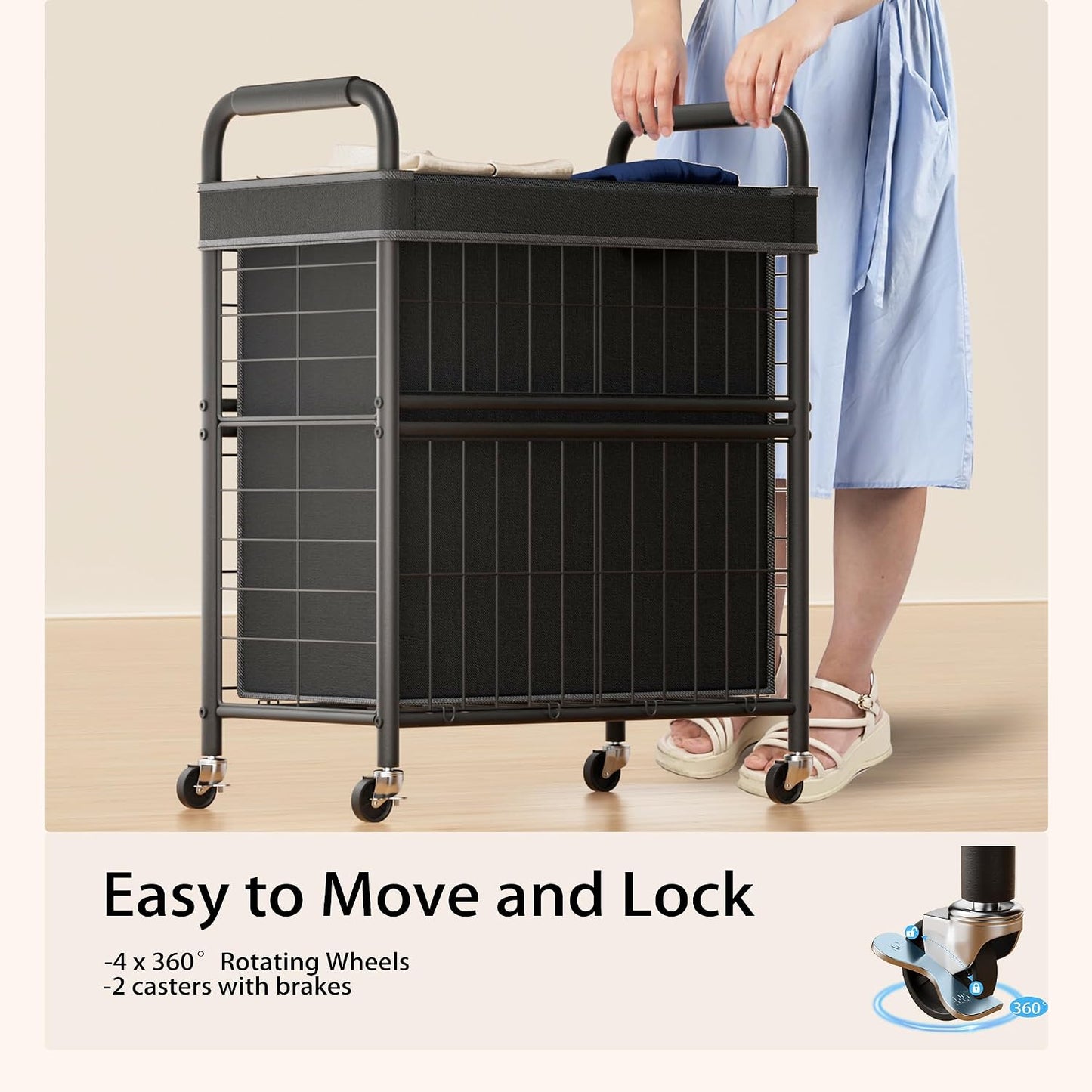Laundry Hamper 3 Section, 145L Rolling Laundry Sorter Basket with Wheels, 3 Compartment Clothes Organizer Cart, Pull-Out Removable Bags for Laundry Room, Bathroom, Bedroom, White
