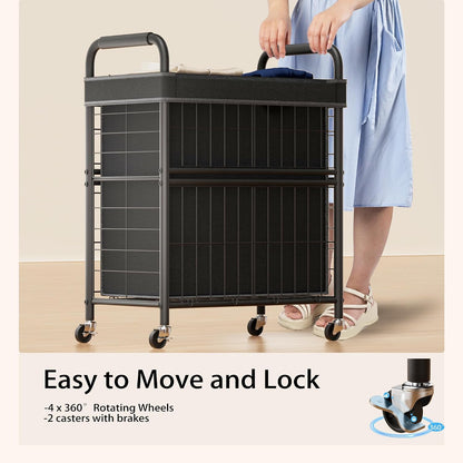 Laundry Hamper 3 Section, 145L Rolling Laundry Sorter Basket with Wheels, 3 Compartment Clothes Organizer Cart, Pull-Out Removable Bags for Laundry Room, Bathroom, Bedroom, White