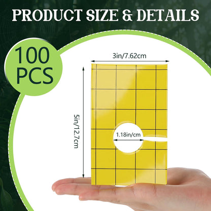 100 Pack Yellow Pre-Cut Sticky Traps Bulk for Gnats 3 x 5 Inch Dual Sided Bug Fly Sticky Traps with Center Hole for Indoor Outdoor Plant Flying Insects Fungus Gnats Whiteflies Aphids (Yellow)