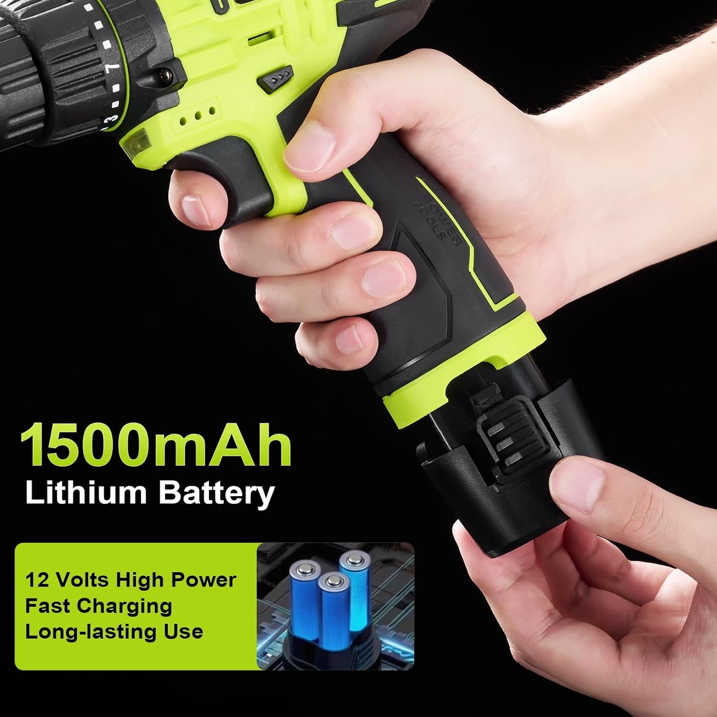 Cordless Drill Tool Set: 12V Power Drill Tool Kit with Battery & Charger, 25+1 Torque Setting, Portable Household Basic Drills Case for Men & Women, 2-Speed Electric Drill Set, 142 Piece, Green