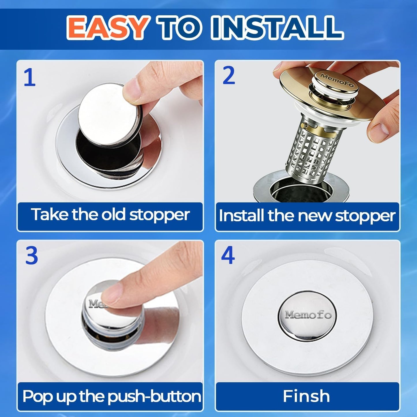 Bathroom Sink Drain Strainer(2PCS), Stainless Steel Pop-up Strainer Basket Hair Catcher with Removable Basket, Brass Bullet Core, Universal Fit 1.1-2.36 Inch