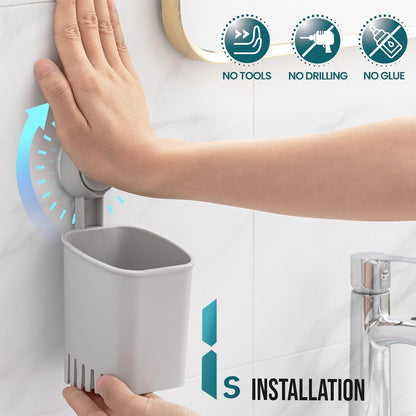 TAILI Upgraded Bathroom Mirror Suction Cup Toothbrush Holder with Razor Hook, Visible Safety Indicator, Large Capacity Inverted Trapezoid Design, Removable Shower Caddy for Toothbrush, Toothpaste, etc