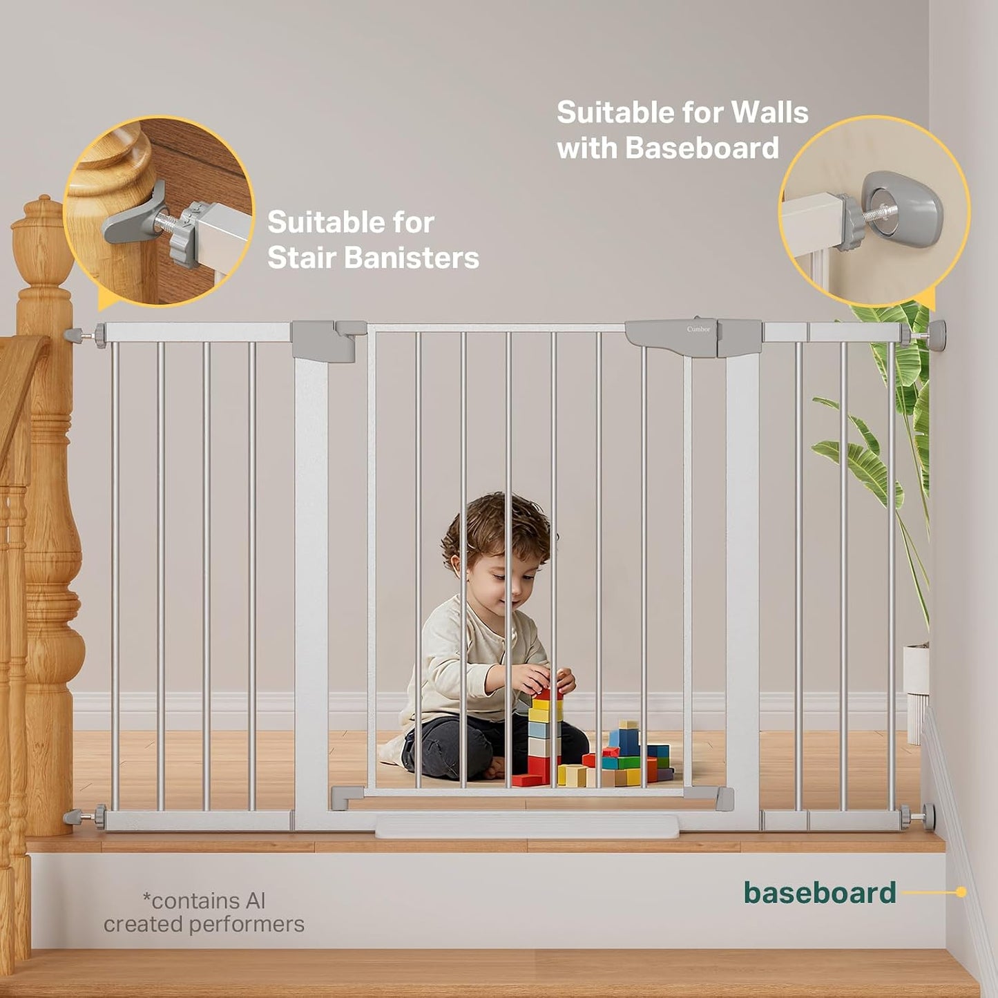 Cumbor 29.7-48" Baby Gate for Stairs, Mom's Choice Awards Winner-Dog Gate for Doorways, Auto Close Safety Pet Gate for Dogs Indoor, Easy Install Pressure Mounted Child Gate with Walk Thru Door, Brown
