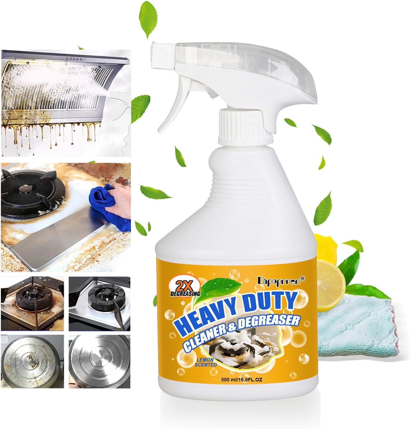 16.9 FLoz Clean Up Kitchen Oil Stains Spray,Oven Cleaner Heavy Duty,Kitchen Foam Cleaner & Multipurpose Degreaser Spray, Removes Burnt Residue, Grease & Oil Stains from Pots, Pans and Stovetops