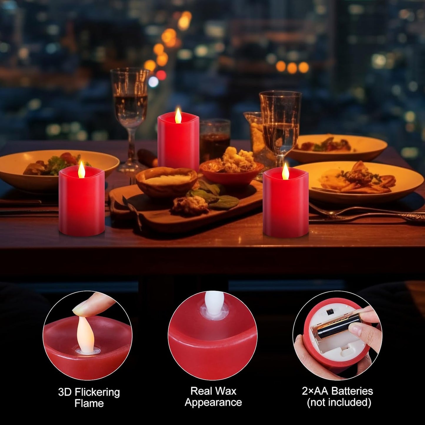 3x4 Flickering Flameless Candles Set of 3,Real Wax Pillar LED Candles,with Timer,4 inch Flameless Candles with Remote,for Party Wedding Holiday Home Decor,Ivory