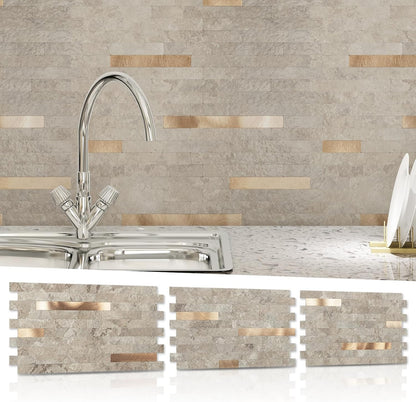 Art3d 10-Sheet Peel and Stick Backsplash Tile for Kitchen Bathroom Fireplace Laundry Room in White Slate with Gold Studded