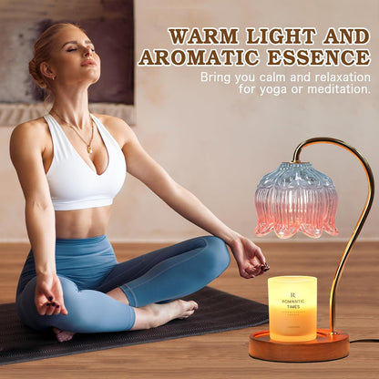 Funistree Flower Candle Warmer Lamp with Timer, Dimmable Candle Lamp Warmer, Christmas Birthday Gifts for Women Mom Her, Housewarming Home Decor, Lotus Wax Warmer for Yankee Candles - Lily Amber