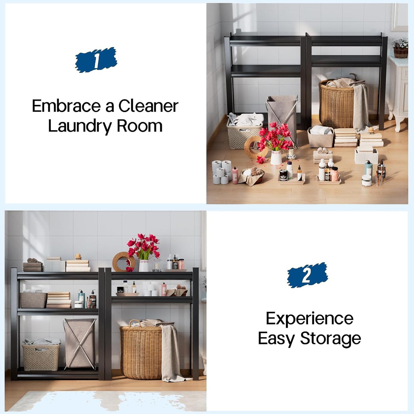 Over Washer and Dryer Shelves, Laundry Room Shelves Adjustable Metal Heavy Duty Freestanding Storage Shelving, Washing Machine Rack for Organization and Storage, Black (39.4" W X 17.7" D X 71.2" H)