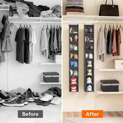 Lifewit 8 Section Hanging Shoe Organizer for Closet, Folding Shoe Racks, Fabric Shoes Storage with Two Hangers, Closet Organizers and Storage for Wardrode, Dorm, 11.8" L X 5.9" W X 41" H, Gray