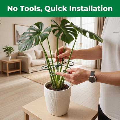 4PCS Monstera Plant Support, 4.1IN Green Metal Plant Stem Support Stakes, Adjustable Indoor Outdoor Potted Climbing Plant Stakes, Monstera Stabilizer Supports